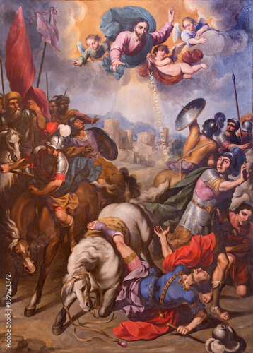 SEGOVIA, SPAIN, APRIL - 14, 2016: The Conversion of St. Paul painting by Ignacio de Ries (1612 - 1661) in Cathedral Nuestra Senora de la Asuncion y de San Frutos de Segovia.