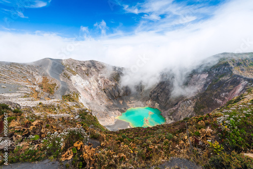 Irazu Volcano to the emerald lake in the crater. Central America. Costa Rica