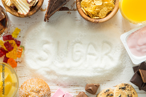 Selection of food high in sugar