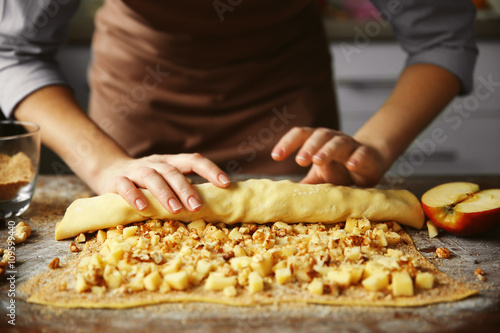 Woman cooking apple pie