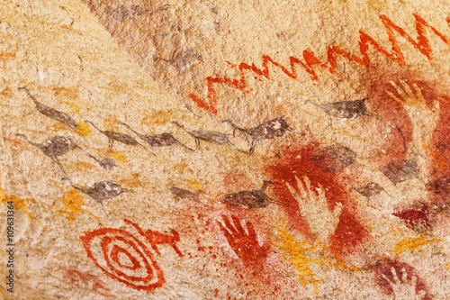   Paintings in the cave of the hands, Patagonia, Argentina