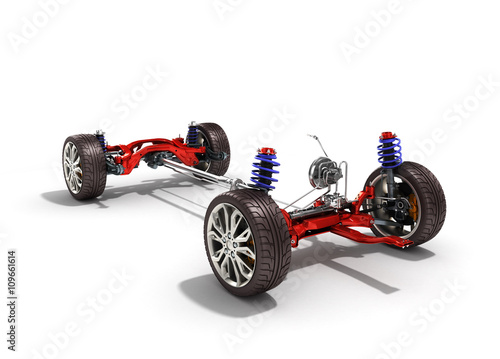 car suspension separately from the car isolated on white 3d illu
