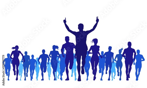 running sports and large groups silhouettes