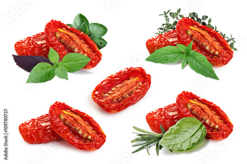 Set of dried tomatoes with herbs