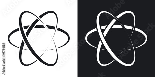 Vector atom icon. Two-tone version on black and white background