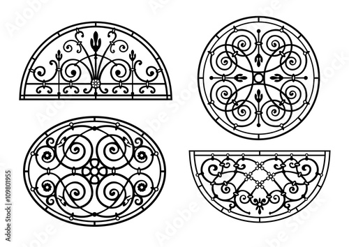 Set of forged lattices semicircular, round, oval to classical windows and doors in vector graphics