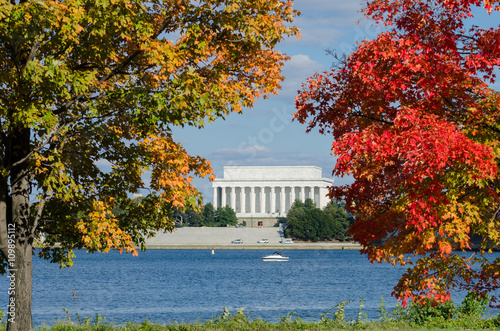 Washington DC in Autumn - Lincoln Memorial among the fall trees.