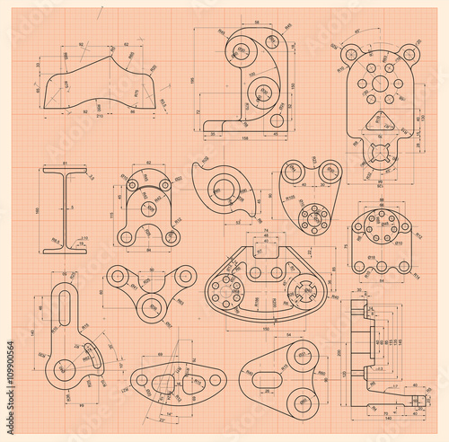 Set of schematic drawing any parts 