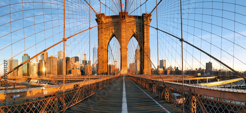 Brooklyn bridge panorama in New York, Lower Manhattan