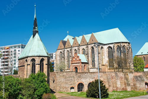 View on Magdeburg city center and downtown in Spring, Magdeburg,