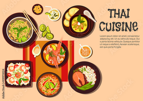 Exotic thai cuisine popular dishes flat icon