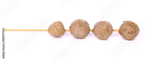 grilled meatballs on white background