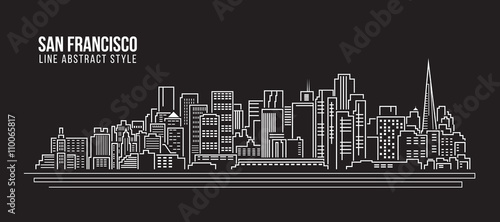 Cityscape Building Line art Vector Illustration design - san francisco city