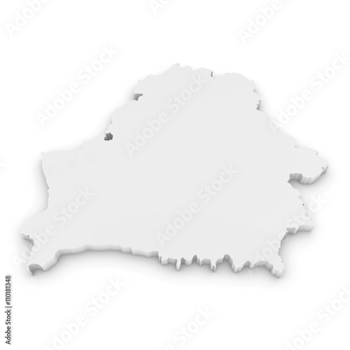 White 3D Illustration Map Outline of Belarus Isolated on White