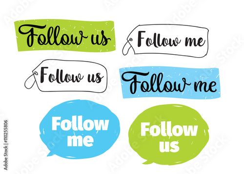 Follow me, follow us labels. Vector design