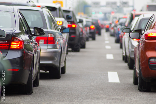 Cars on road highway in traffic jam