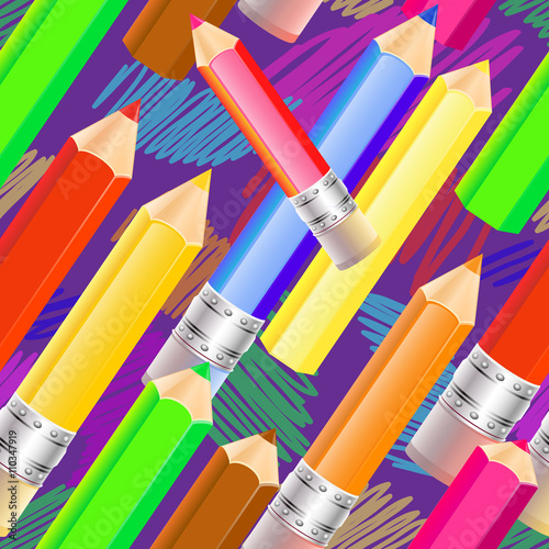 Vector seamless pattern with colored pencils.