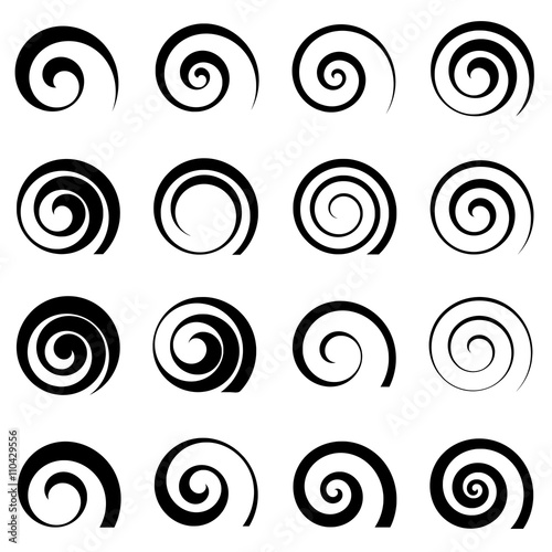 A set of swirl spiral elements, isolated vector graphic