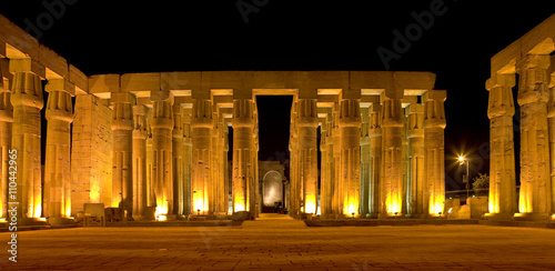 Egypt. Illuminated Luxor Temple. The Peristyle Court of Amenhotep III and Hypostyle Hall