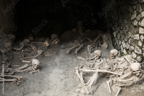 Skulls at the ruins of Herculaneum excavation in Ercolaono near Naples, Italy