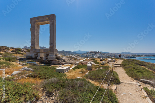 Panoramic view of Portara, Apollo Temple Entrance, Naxos Island, Cyclades, Greece