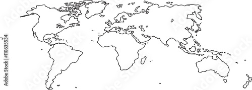 Freehand world map sketch on white background. Perspective view.