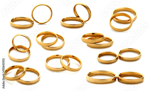 Golden wedding rings isolated on a white, collage