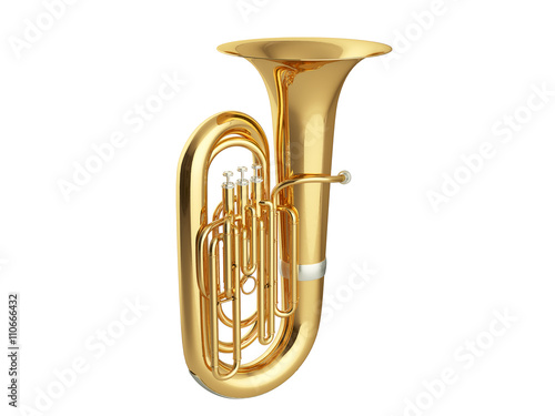 Aged tuba isolated on white background 3D rendering