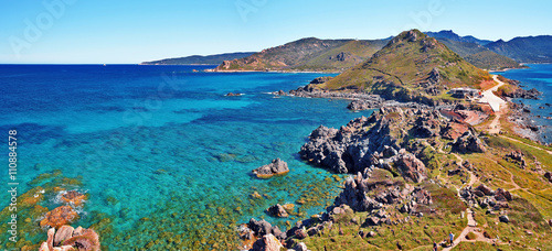 Panorama of Parata peninsula in western Corsica