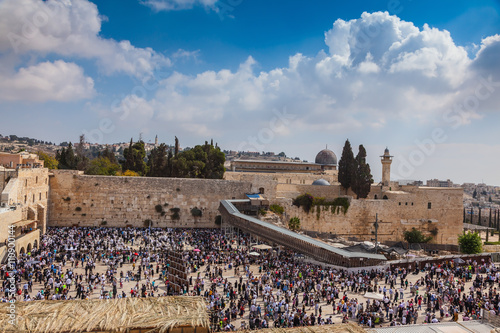 The Western Wall of Temple filled with people