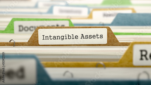 Intangible Assets Concept. Colored Document Folders Sorted for Catalog. Closeup View. Selective Focus. 3D Render.