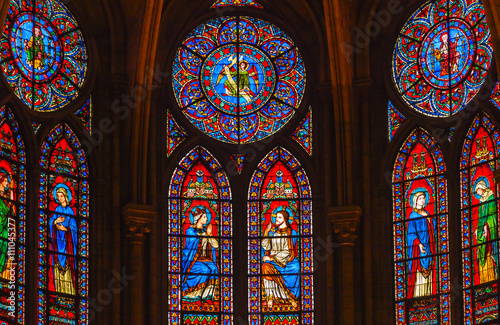 Jesus Mary Angels Paris Stained Glass Notre Dame Cathedral Paris