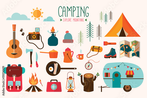 Camping equipment vector collection