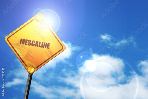 mescaline, 3D rendering, a yellow road sign
