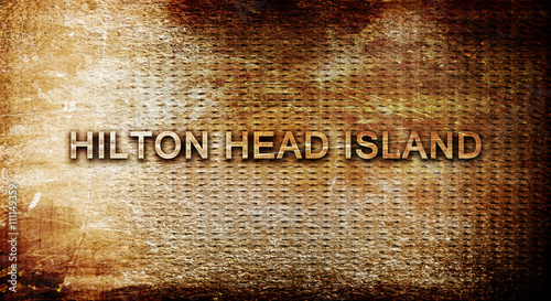 hilton head island, 3D rendering, text on a metal background