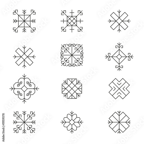 Variations of the ancient Latvian sun sign vector set -variable line-