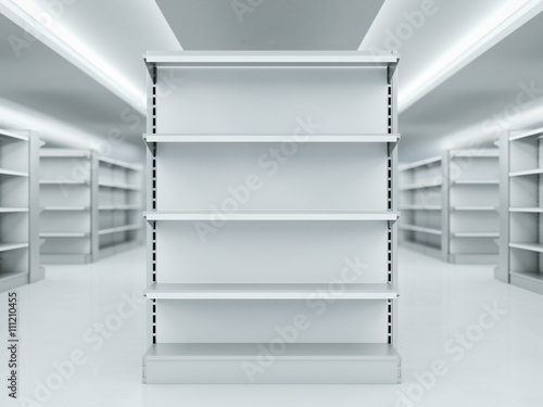 Metal clean shelves in market. 3d rendering