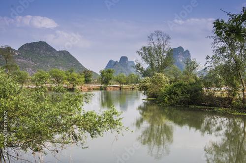 The beautiful karst mountains and rural scenery in spring 