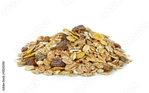 multi fruits muesli on white background