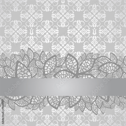 Silver lace border on floral silver pattern wallpaper