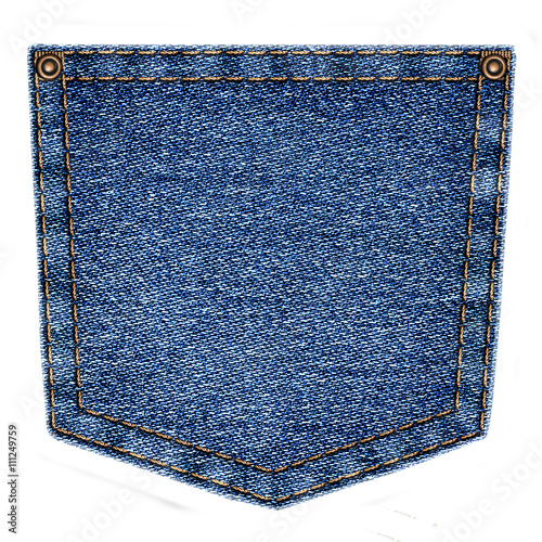 Simple blue jeans pocket isolated on white background