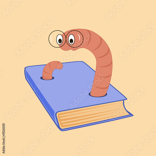 cartoon bookworm and a book