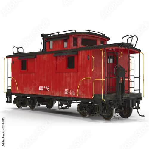 Red Caboose isolated on white. 3D Illustration