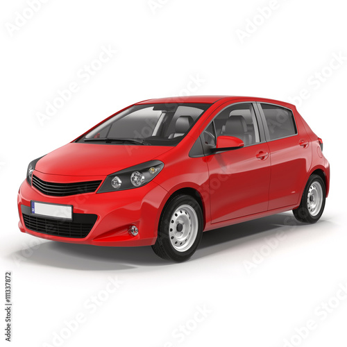 Red Family Hatchback Car isolated on white 3D Illustration