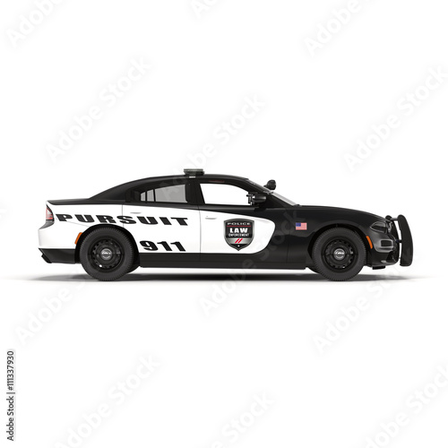 Police car. Sport and modern style. Isolated on white 3D Illustration