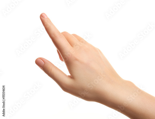 Female hand on white background