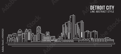 Cityscape Building Line art Vector Illustration design - detroit city