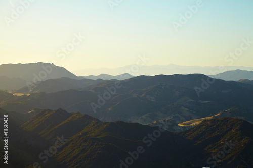 Panoramic view of meadows, hills and sky in Malibu