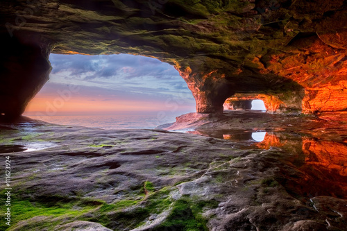 Sea Cave on Lake Superior at Sunset