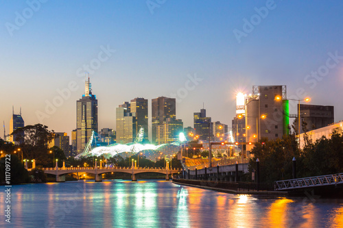 Melbourne skyline and Yarra River at night